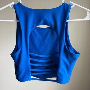 Women's Becca Sports Bra Athletic Top Open Strappy Back Blue Size Small